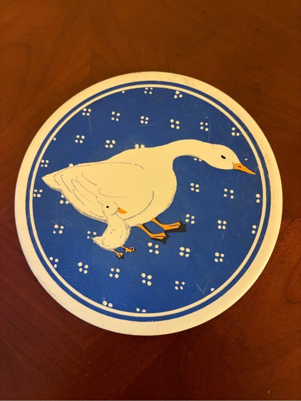 Vintage 1980s Country Goose Ceramic Trivet with Cork Backing 6" Retro Farmhouse